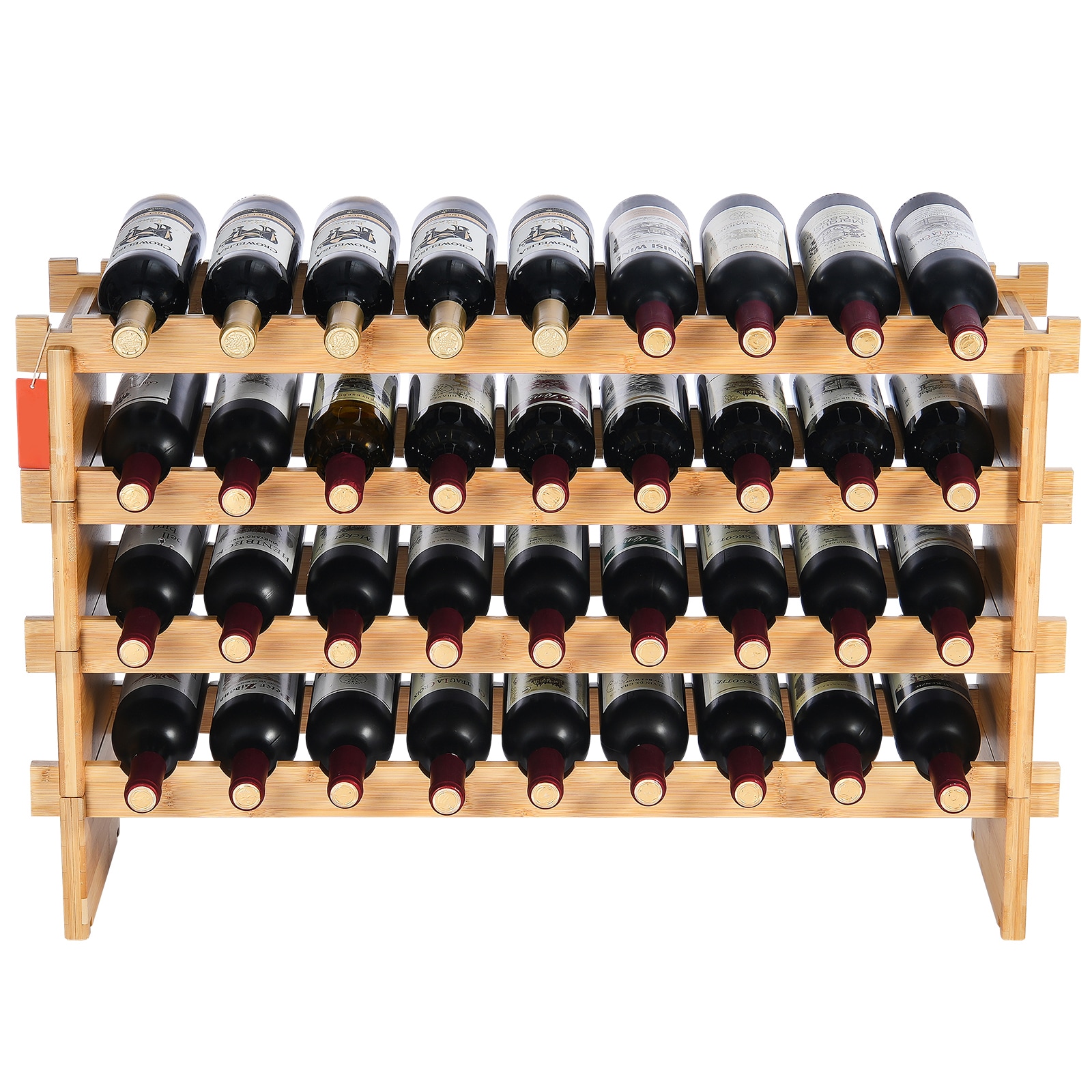 36 Bottle Stackable Modular Wine Rack Bamboo Wood Display Shelf 4-Tier_voghion.com